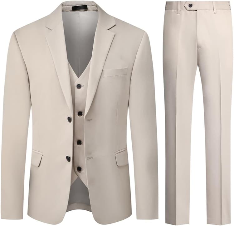 Allthemen Costumes Hommes Mariage 3 Pièces 2 Boutons élastique Veste Formel d'affaires Couleur Unie