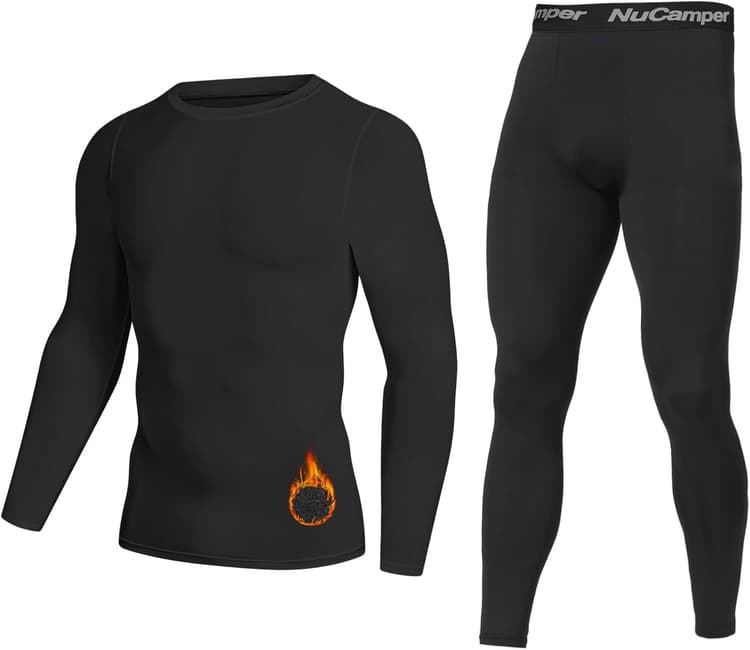 NuCamper Ensemble de sous-vêtements Thermique Hommes, Fonctionnel Tenant Chaud Respirant Élastique Ensemble Hiver Automne, Quick Dry Maillot Manches Longues Base Layer Pantalon pour Ski Running
