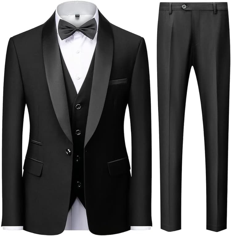 Costume Homme 3 pièces Mariage Slim Fit Smoking d'affaires à Un Bouton Men Suits 3 Piece Couleur Unie pour Fête Confort Blazer Veste et Pantalon Gilet