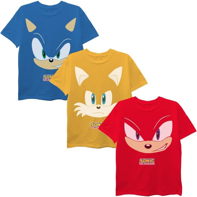 SEGA Boys' Sonic The Hedgehog Boys 3-Pack T-Shirt Bundle, Sonic, Tails, Knuckles