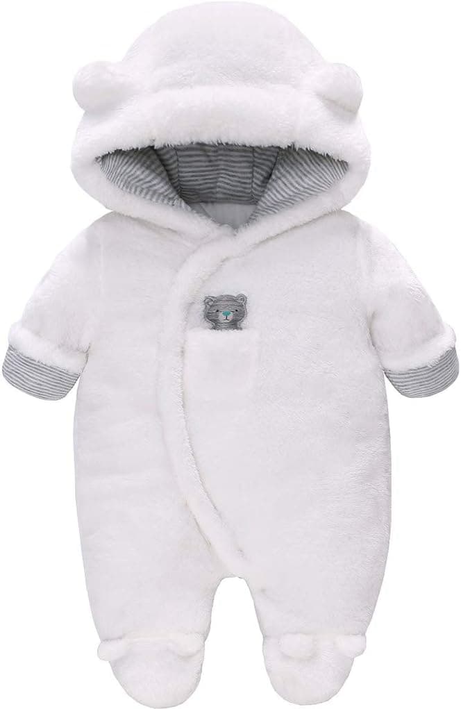Vine Combinaison de Neige d'Hiver pour Bébé Rompers, Garçon et Fille Combinaison une Pièce avec Capuche, Ensemble de Vêtements d'Extérieur pour les Tout-Petits, Blanc 3-6 Mois