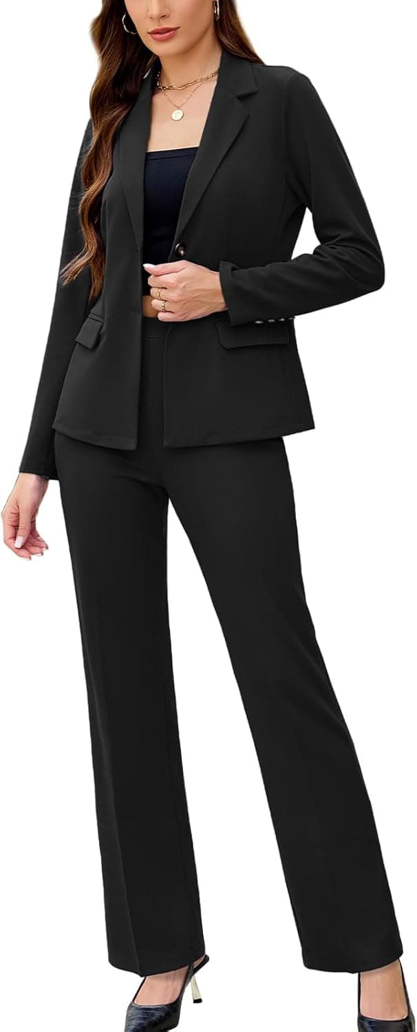 Women's 2 Piece Suits Business Casual Outfits Long Sleeve Solid Blazer with Pants Professional Office Work Sets