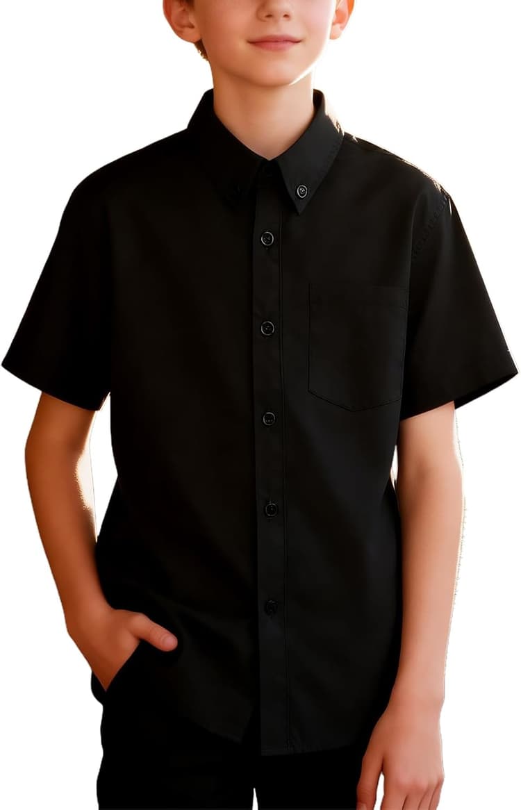 mintgreen Garçons Chemises Scolaires Enfants Coton À Boutons Uniforme Unie Manches Courtes Vêtements, 7-14 Ans
