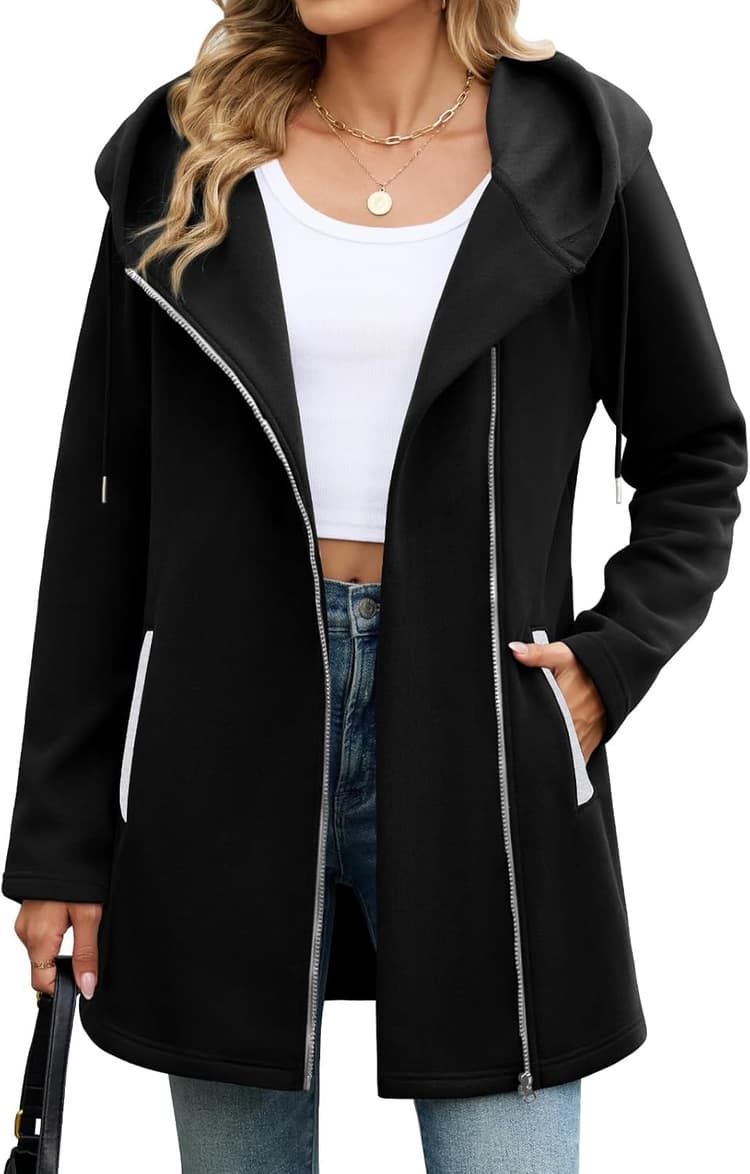 Sweat à Capuche Femme Zippé Veste Polaire Mi Saison Sweatshirt Manches Longue Hoodie Chic Manteau Printemps Automne Casual Sweats avec Poches