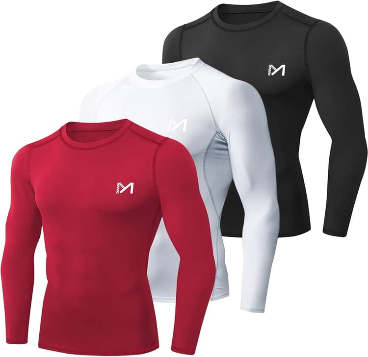 MEETYOO Tee Shirt Compression Homme Manche Court/Longue,Baselayer Maillot Running Vetement Fitness pour Sports Jogging Musculation