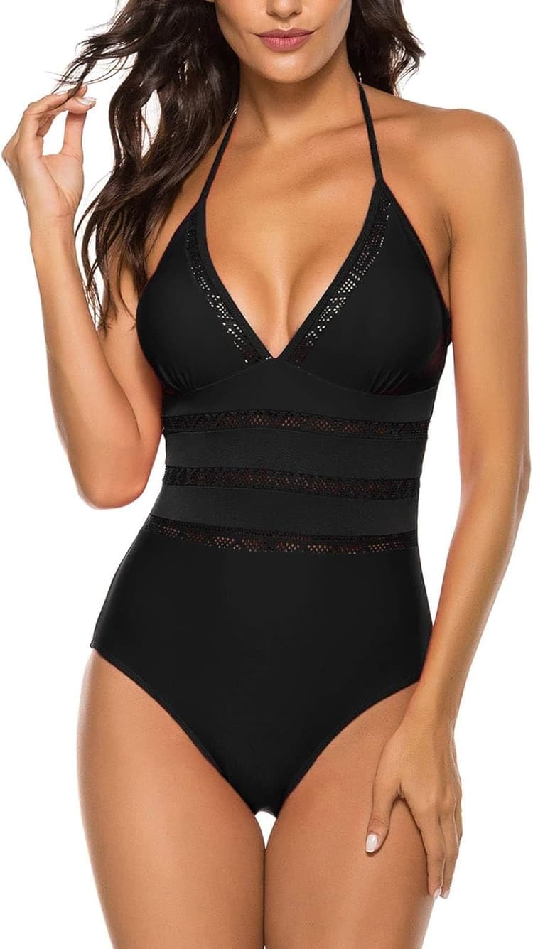 Femme Maillot de Bain 1 Pièce Sexy Monokini Tankini Col V Contrôle Ventre Push Up Rembourré Swimsuit