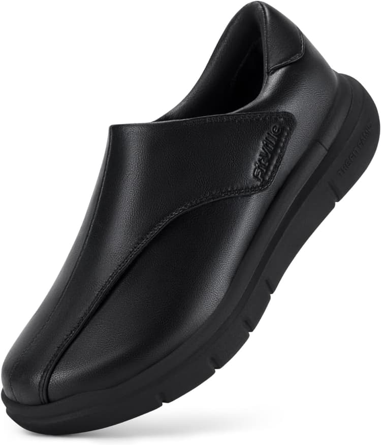 FitVille Chaussures Hommes Extra Large Cuir Synthétique Confortables pour Pieds Gonflés Casual Chaussures avec Fermeture Scratch EasyTop Deluxe V1