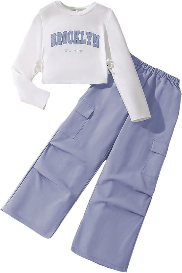Generisch Ensemble de vêtements pour fille 98, sweat-shirt à manches longues, chemise, pantalon de jogging cargo pour bébé fille