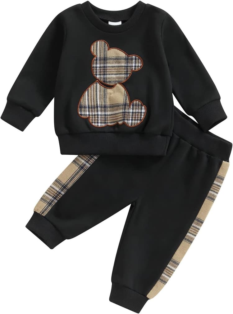 Carolilly Ensemble Ours Bébé Unisexe de 2 Pièces, Haut à Manches Longues + Pantalon ou Jupe (0-24 Mois)