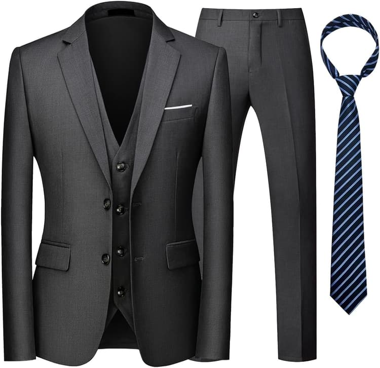 KUDORO Costume Homme 3 Pièces pour Mariage Business Slim Fit Smoking à Deux Boutons Blazer Veste et Pantalon Gilet avec Cravate