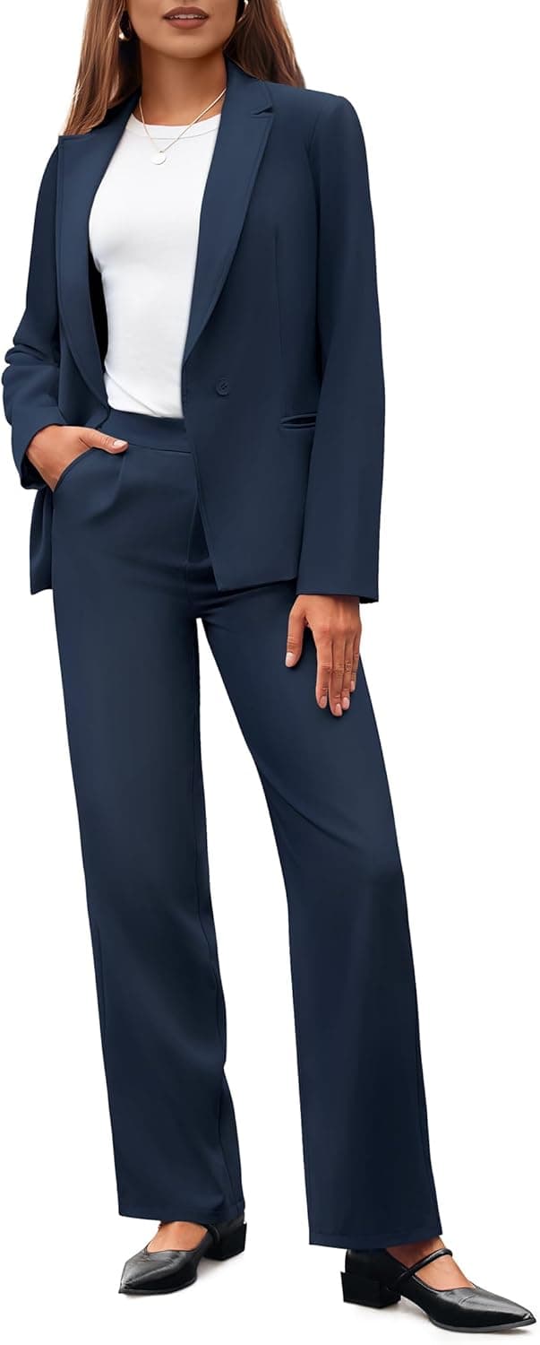 Casly Lamiit Women's 2 Piece Business Casual Outfits Blazer Wide Leg Pants Matching Dressy Formal Suit Sets