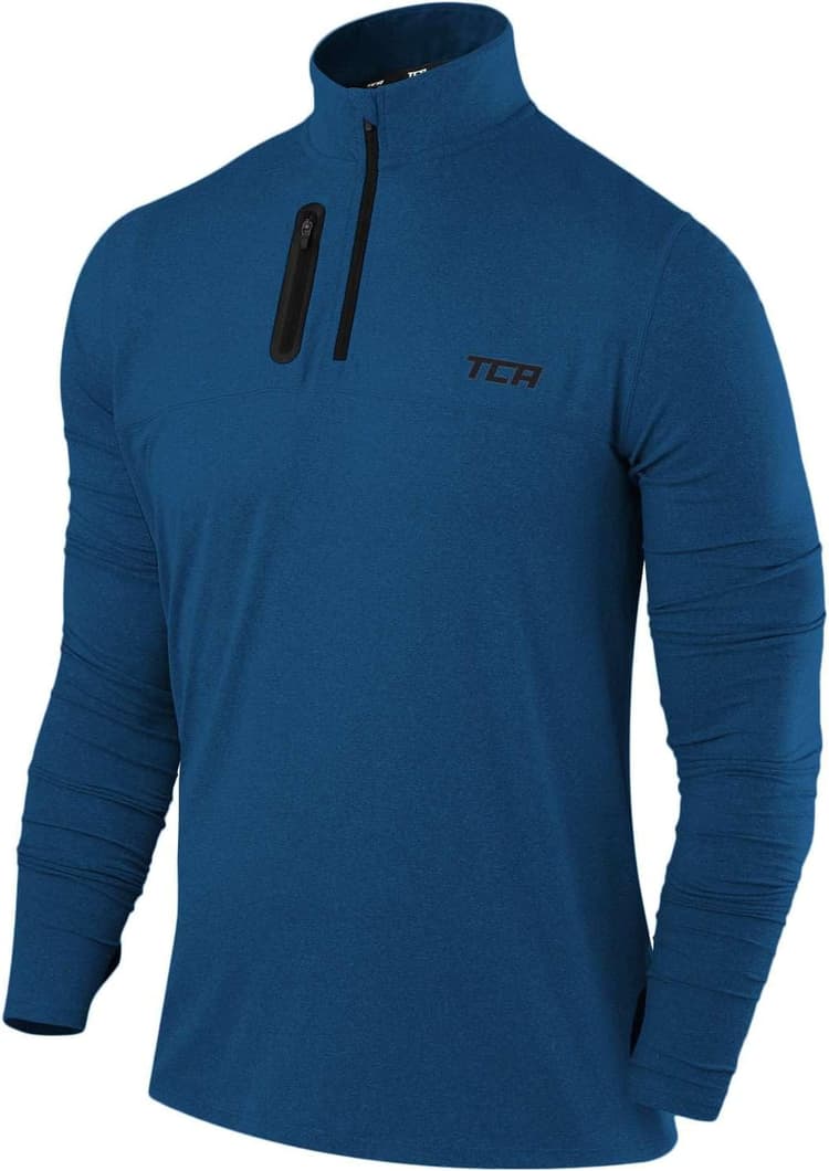 TCA Haut Running Homme Hiver - Vetement Sport Homme Manches Longues - Quickdry Fusion Pro avec Fermeture Éclair à Mi-Poitrine - Tenue pour Course à Pied et Jogging