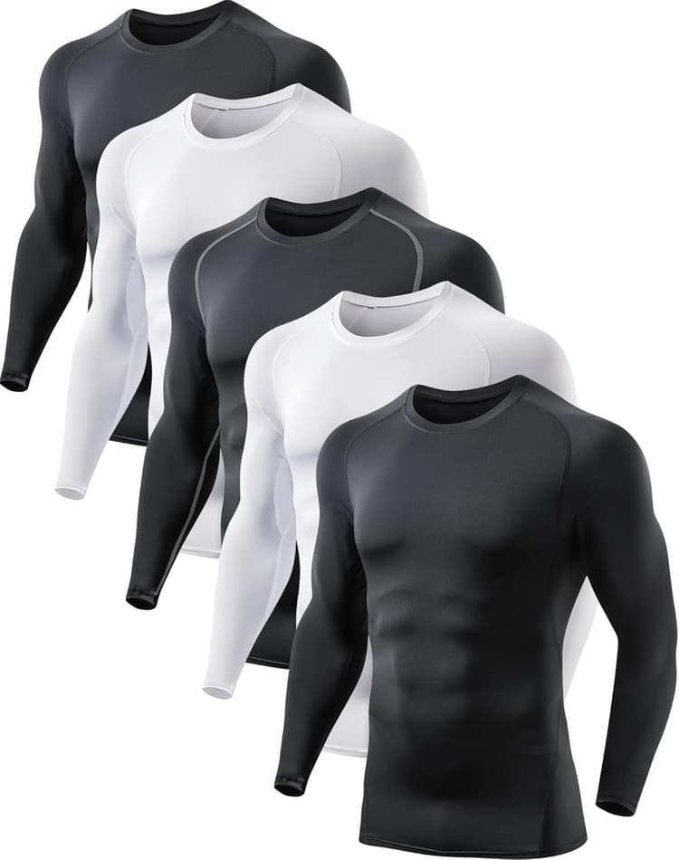 5 or 4 Pack Compression Shirts for Men Long Sleeve Athletic Base Layer Undershirt Gear T Shirt for Workout