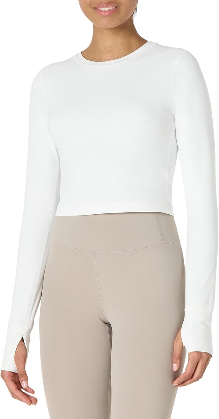 Amazon Essentials Women's Active FormFlex Buttery Soft Long Sleeve Slim Fit Crop Layering Workout Top