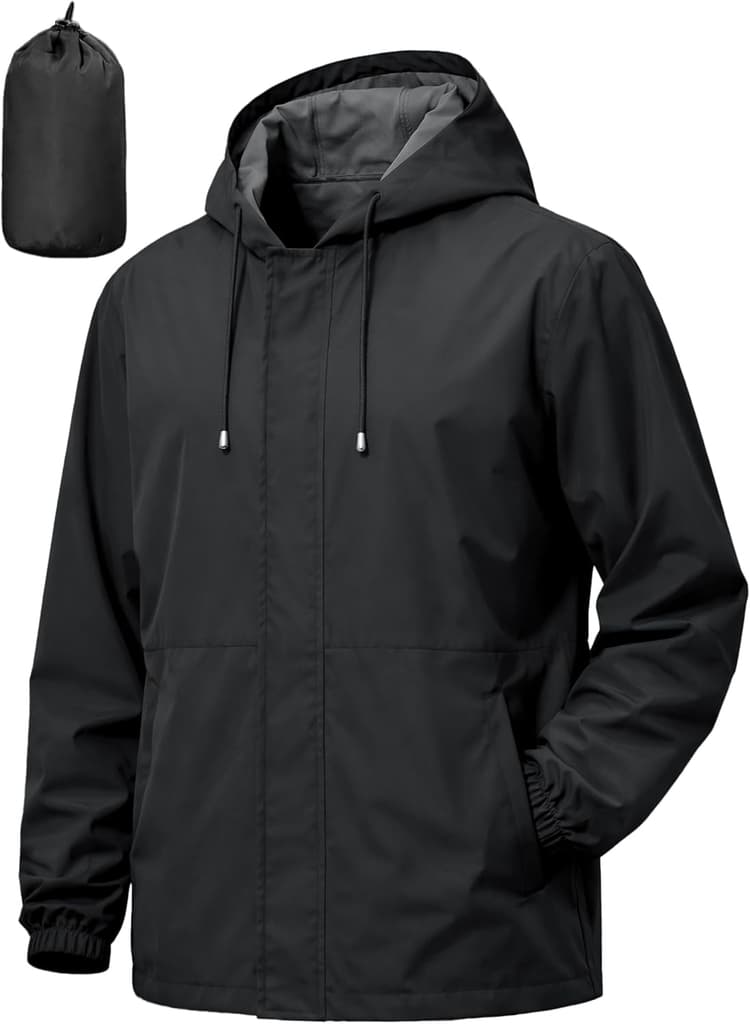 Men's Rain Jacket Waterproof Windbreaker Raincoat Cycling Running Hiking Golf Travel Gear Hood Lightweight Packable