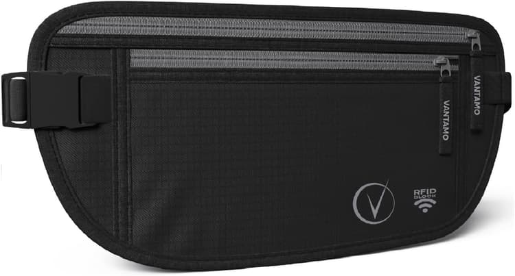 Vantamo Money Belt with RFID For Men & Women, Hidden Passport Holder for Travel, 2 Compartment Travel Fanny Pack for Women Anti Theft