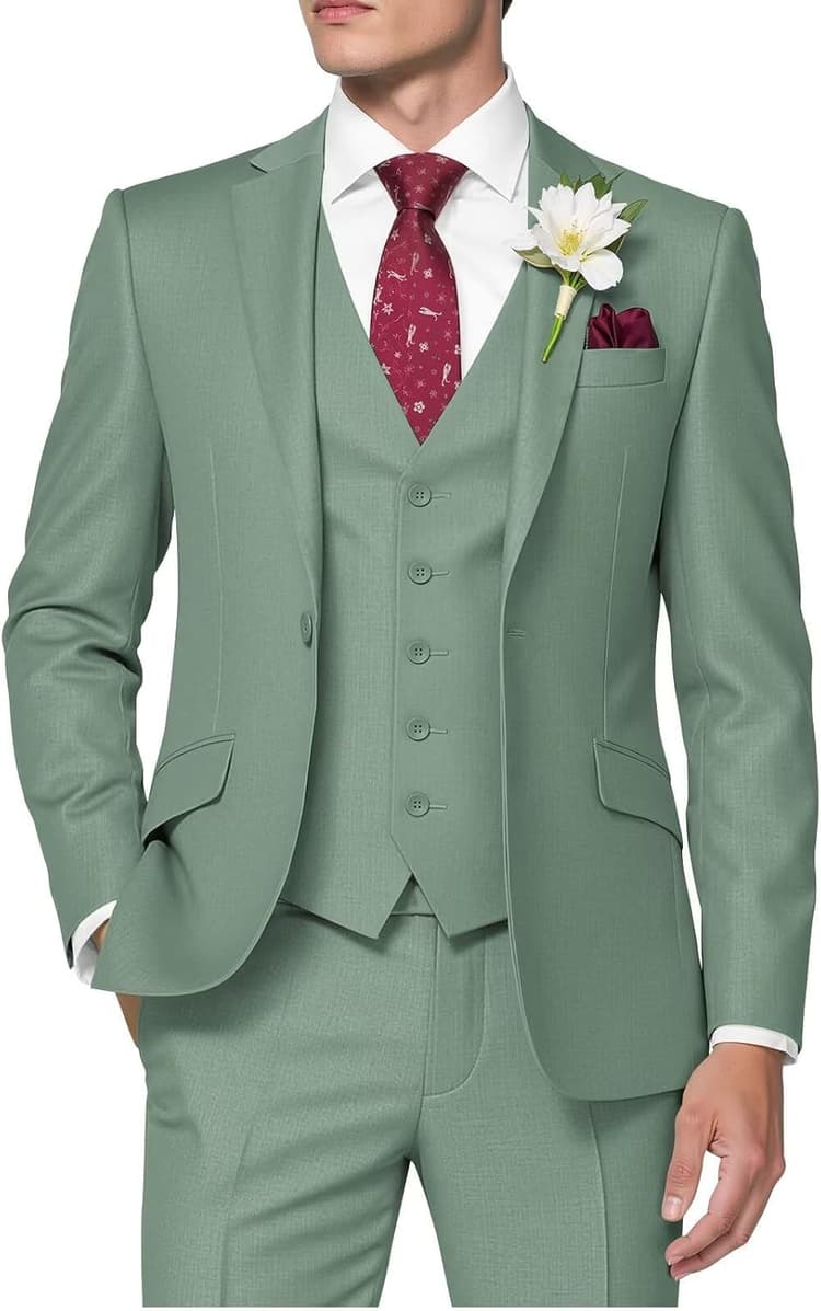 HUUTOE Costume 3 pièces ajusté pour homme avec blazer, gilet et pantalon de smoking, pour l’été, mariage, bal de fin d'année, affaires