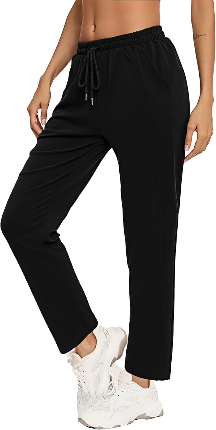 Aseniza Pantalon Jogging Femme Pantalon Large Sport Femme Droit et Décontracté Bas de Jogging en Coton Extensible avec Taille Haute et Poches Sportswear Chic pour Running Fitness Training