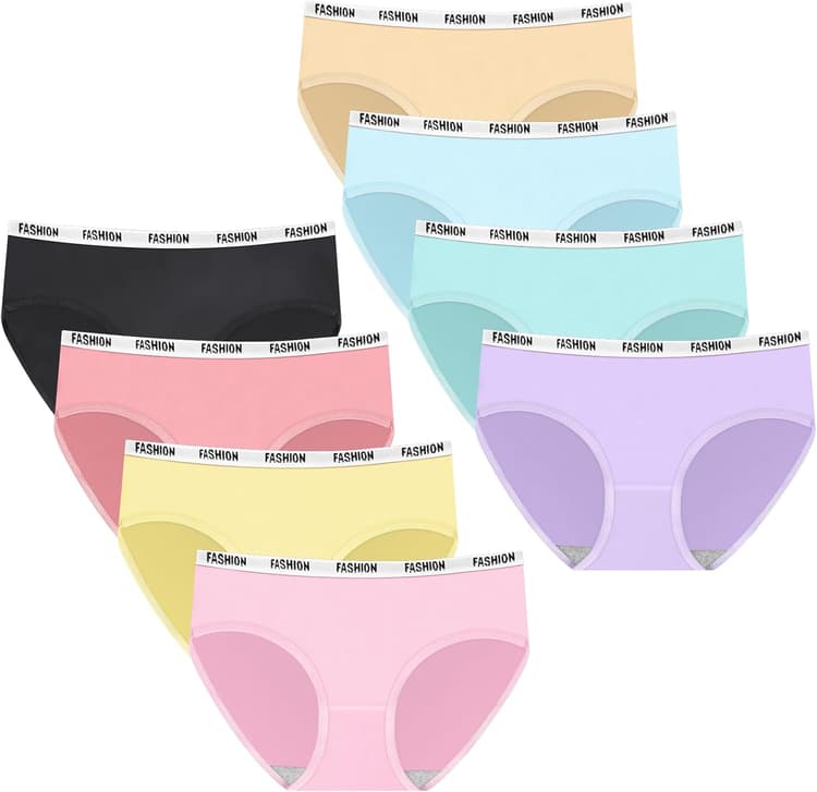flintronic Lot de 8 Culotte pour Adolescente Fille, Filles Adolescentes sous-vêtements Doux, Culotte sous-vêtements Coton Slip Uni Fille, Confortables Respirantes, Ado 8 à 16 Ans