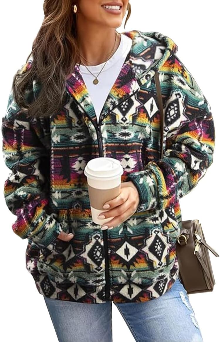 Veste Polaire Femme Avec Capuche Hiver Zippée Manteau Décontracté Chaud Blouson Mode Épais Outerwear Avce Poche