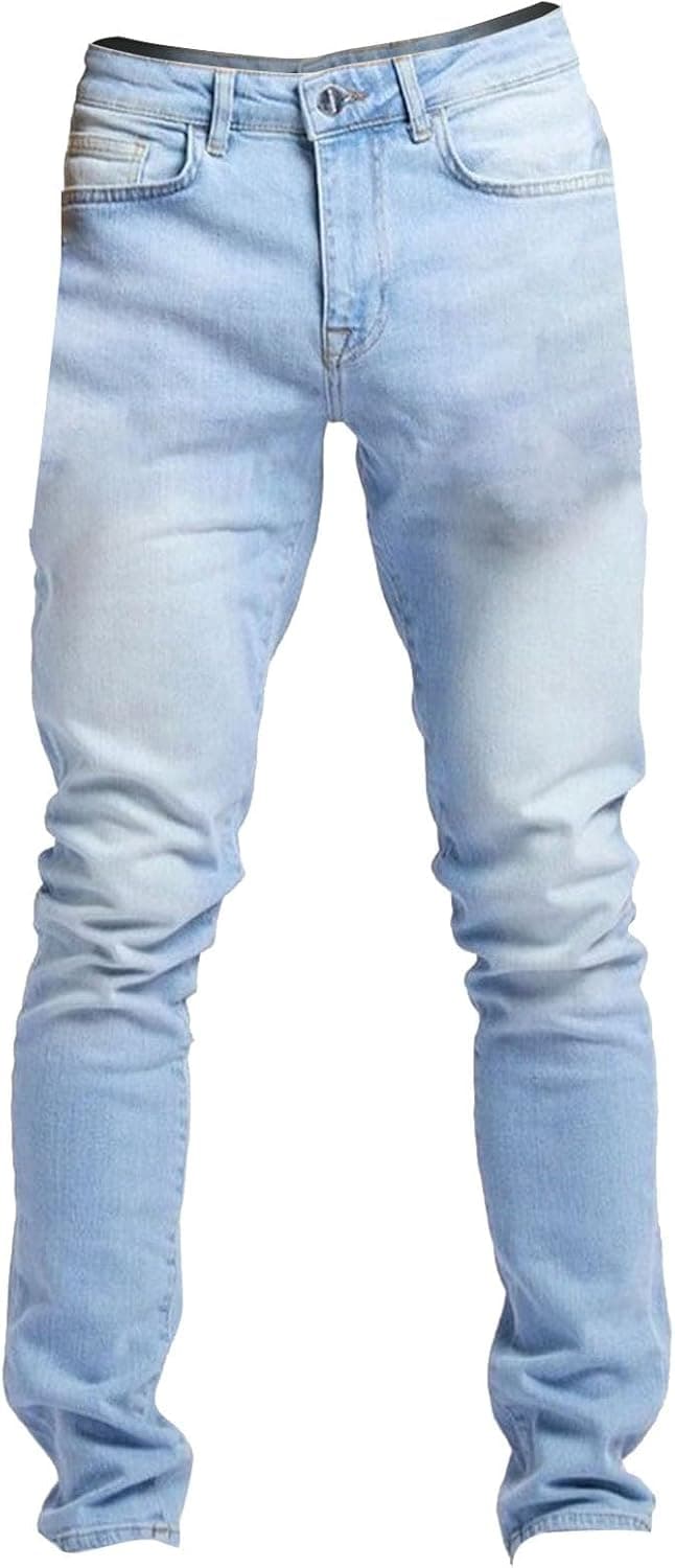 Jean skinny en coton pour homme – Denim extensible – Jean extensible confortable pour homme en noir, gris, bleu délavé et bleu clair foncé – Tailles 71 à 91 cm