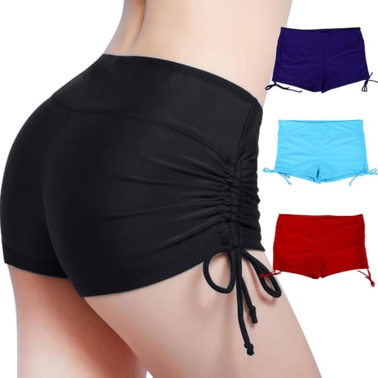 Short de bain pour femme, taille haute réglable, froncé sur le côté, short de bain pour femme et fille
