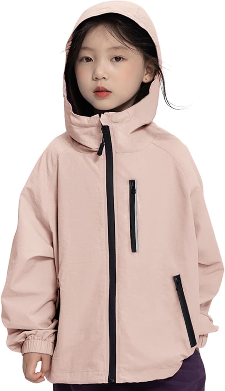 Rolanko Veste Imperméable à Capuche pour Filles, Manteau de Pluie Léger Coupe-vent Vêtements de Pluie pour Garçons de 7 à 14 Ans