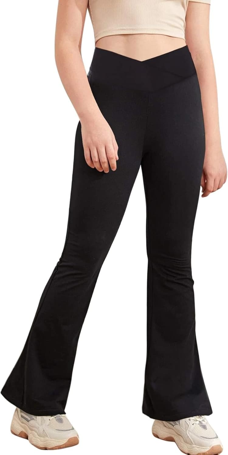 Haloumoning Legging pour fille - Pantalon évasé en V - Pantalon de yoga évasé - Pantalon de sport pour enfants - Pantalon évasé pour le yoga, la danse, la course à pied