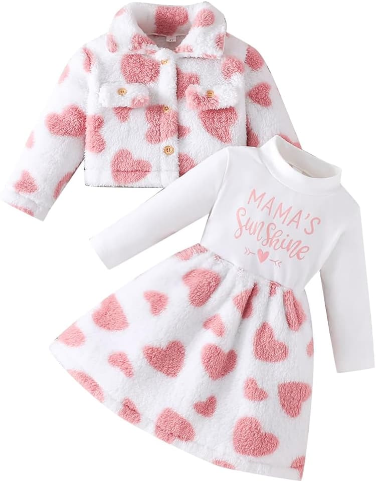 Filles Robe et Cardigan Ensembles 2 pièces à Manches Longues en Flanelle Princesse Robe Tutu et Manteau Automne Hiver pour 2-6 Ans