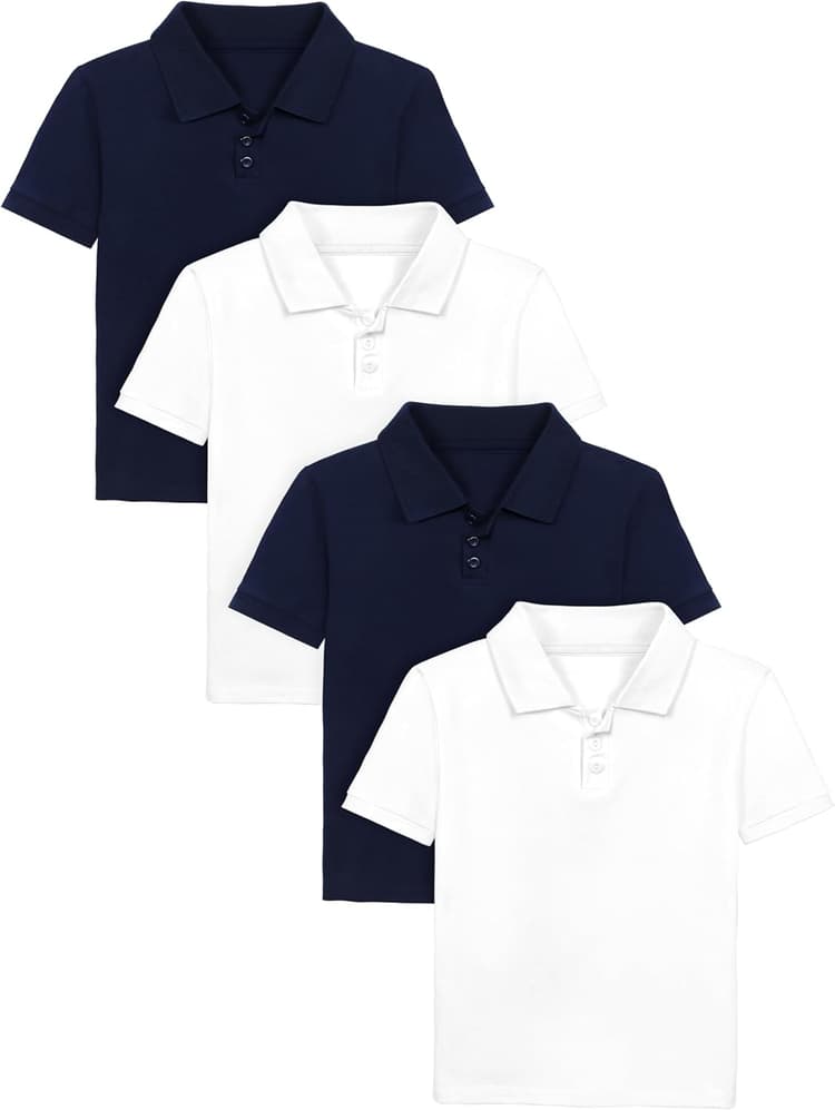 Poroka 4 Pack Boys Polo Shirts Solid School Uniform Cotton Short Sleeve Golf Polo Shirt for Kids Boy