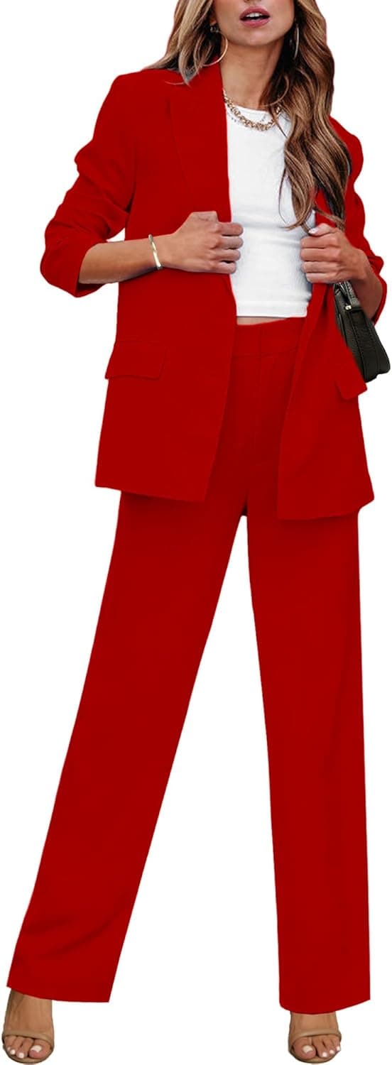 luvamia 2 Piece Outfits for Women Dressy Long Blazer Jackets High Waisted Wide Leg Pants Suits Set Business Casual Office