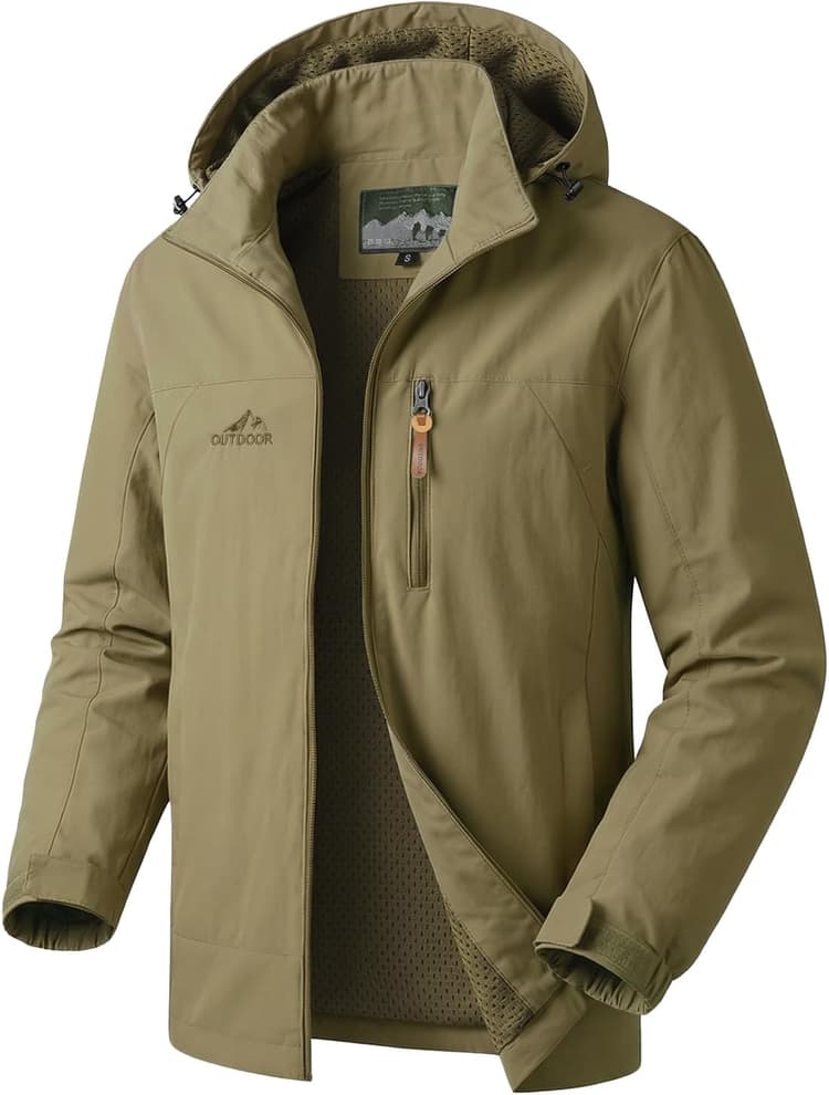 Veste Coupe Vent Homme en Softshell Extérieur Veste Imperméable Homme avec Capuche Détachable Fermeture Eclair Léger Sport Outdoor Manteau Homme Mi Saison pour Voyage Randonnée