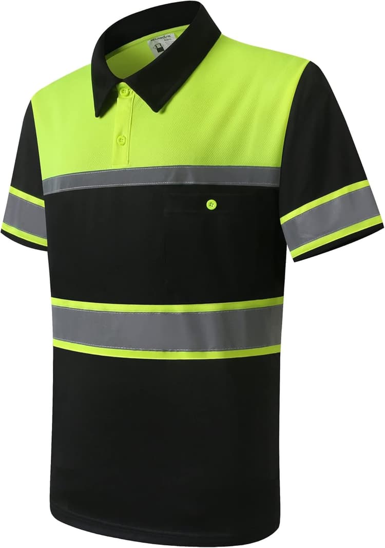 Safety Shirts for Men,High Reflective Men Polo Shirts with Pocket,Short Sleeve Workwear Breathable