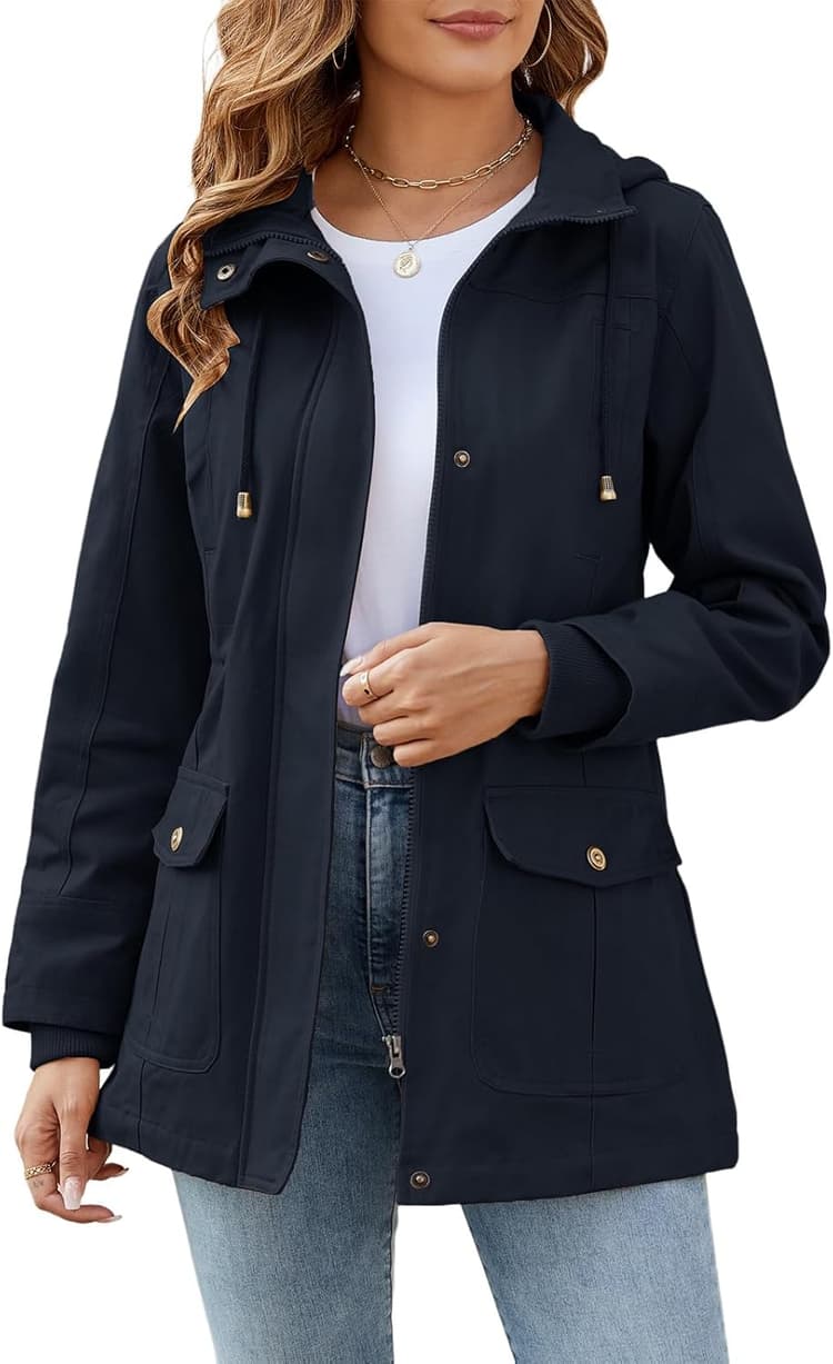 Vancavoo Veste Femme mi Saison Manteau Printemps Parka en Coton Blouson avec Capuche Légères et Décontractées Jacket Coat Classique Automne Hiver Outwear