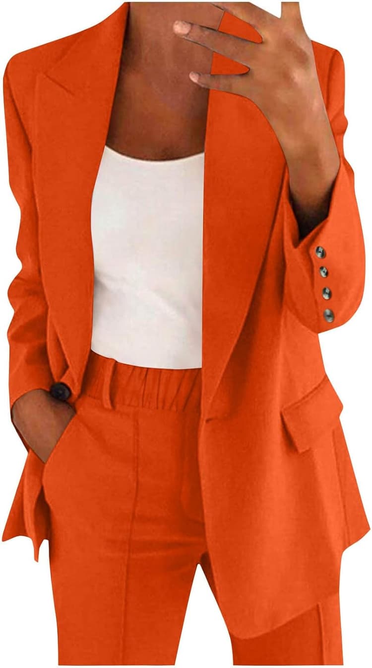 Tailleur Femme Ensemble Pantalon 2 Pièces Chic et Elegant Couleur Unie Slim Fit Blazer Veste Formel Bureau Travail Pantalon Costumes Manteau Ensemble Col Revers Veste Manteau Pantalons Pas Cher