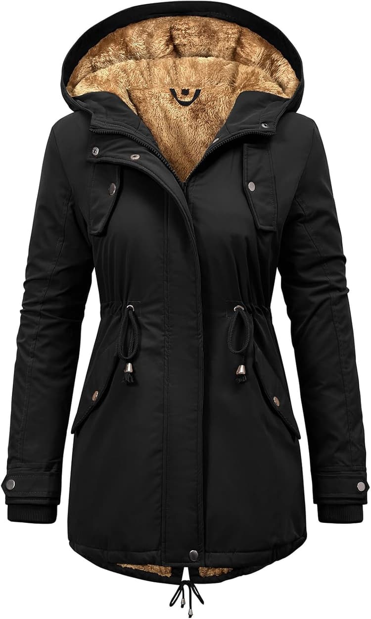 Vancavoo Manteau Femme Hiver Chaud Blouson Polaire Parka Manches Longues Capuchon d'hiver Blouson Zippé Veste Manteaux Epaissé Outercoat