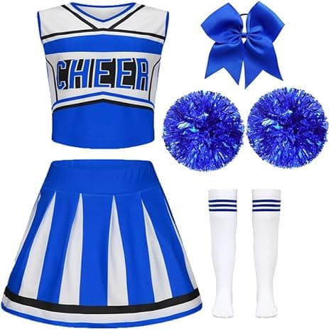 Costume de pom-pom girl pour enfant fille - Costume de carnaval avec pompons - Coiffe et chaussettes - Pour Halloween, carnaval, collège