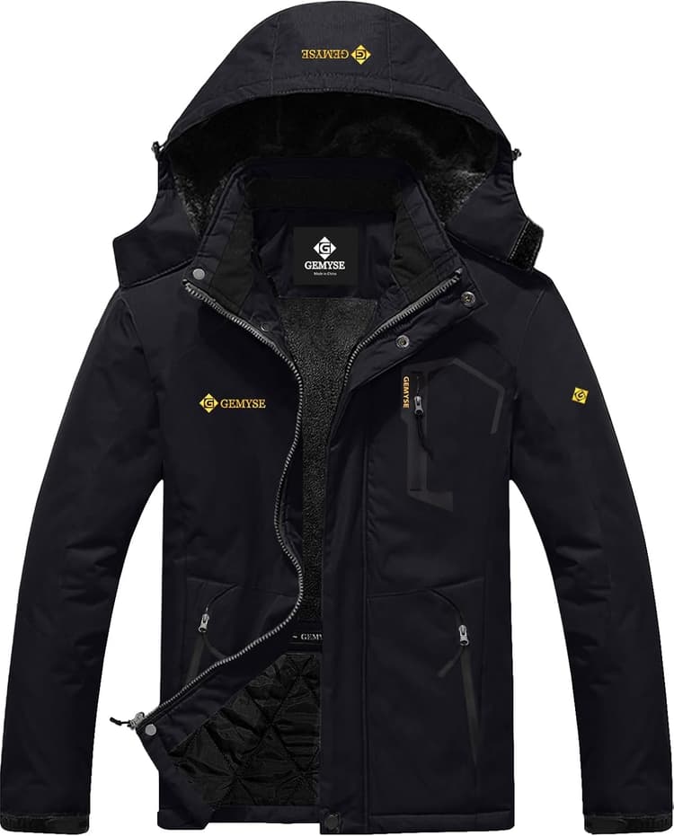 GEMYSE Homme Veste de Ski Imperméable de Montagne Manteau d'hiver Extérieur en Polaire Coupe-Vent avec Capuche