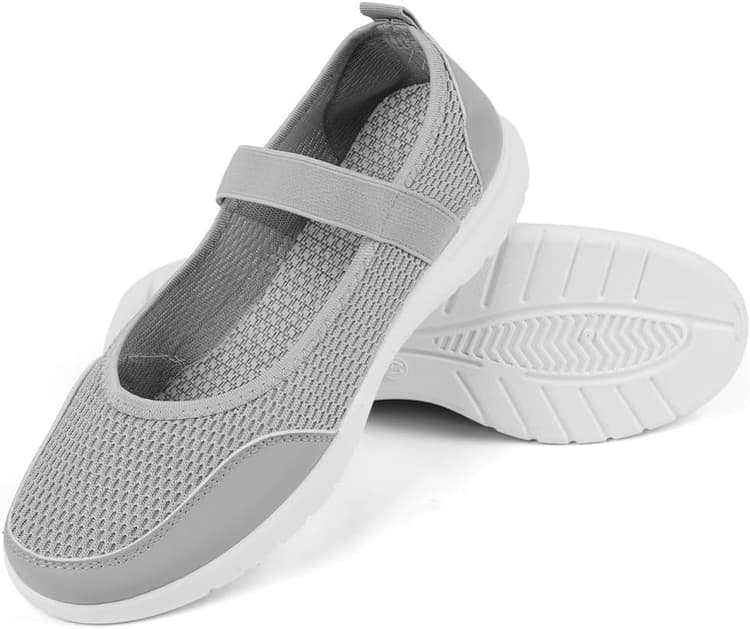 OFFCUP Mary Janes Chaussures en Maille pour Femme, Chaussures Plates à Bout Rond avec Velcro Chaussure Ballerines Femme Confortable Semelle Antidérapante, EU 38-41