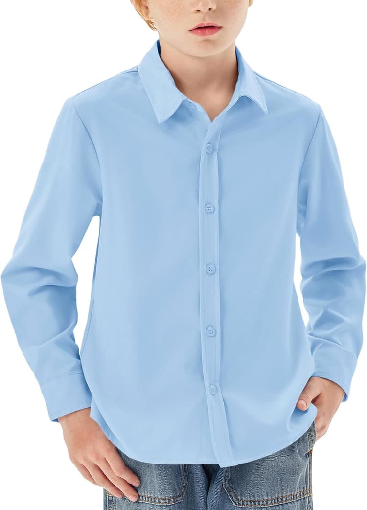 Haloumoning Chemise à manches longues pour garçon - Coupe droite - Décontractée - Pour les loisirs, les fêtes - Couleur unie - Repassage facile - Uniforme scolaire formel