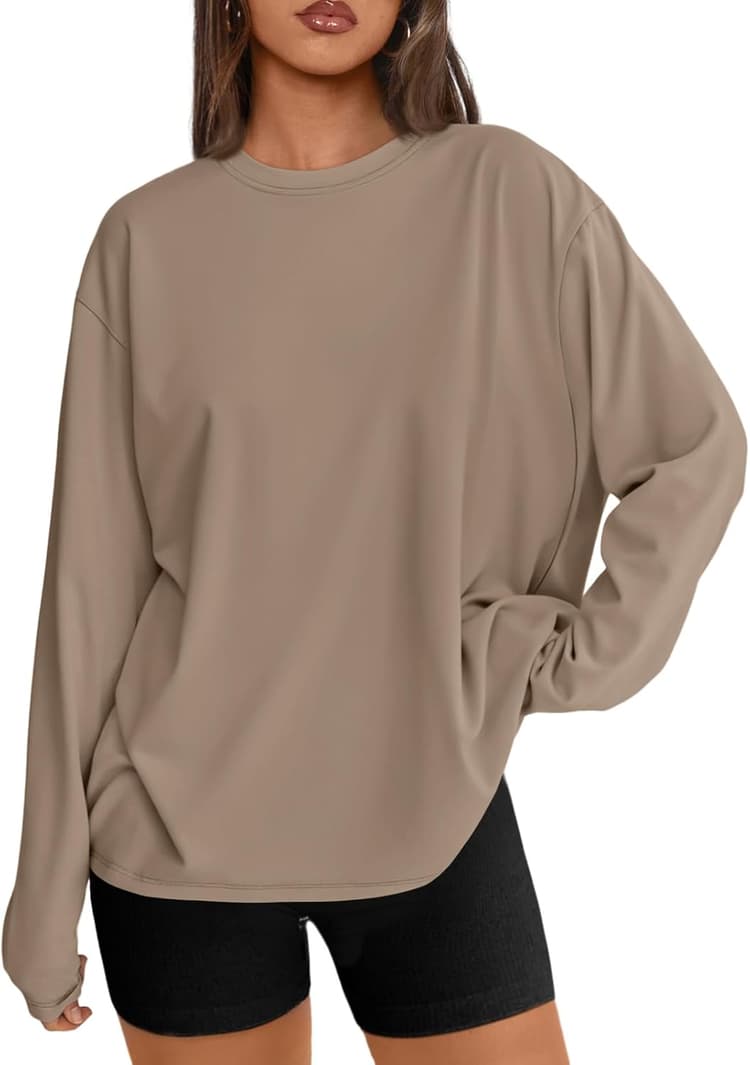 Trendy Queen Womens Spring Tops Oversized Long Sleeve T Shirts 2026 Basic Tee Fall Casual Workout Y2K Clothes