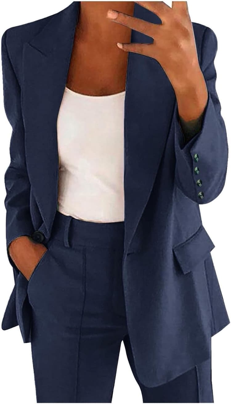 Costume femme pantalon et veste élégante soirée costume blazer à manches longues travail complets décontracté curvy deux pièces ensemble d'affaires bureau slim fit complet automne printemps
