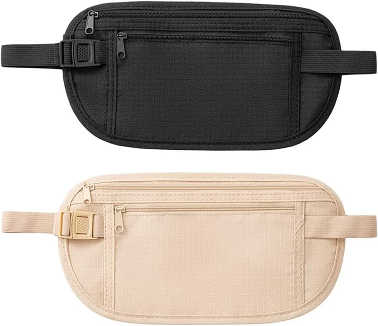 2 Pcs Ceinture d'argent dissimulée, Sac de Taille de sécurité antivol, Sac Banane Discret avec Sécurité RFID pour Carte de Crédit et Passeport, pour sport, Voyage, pour téléphone Portable, espèces