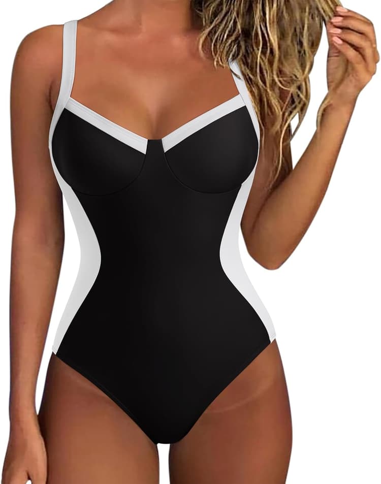 SUUKSESS Womens Tummy Control One Piece Swimsuit Sexy Crisscross Back Bathing Suit