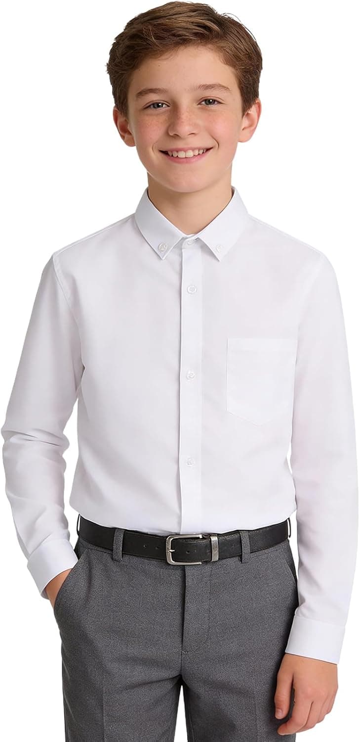 mintgreen Garçons Chemises Scolaires Enfants Coton À Boutons Uniforme Unie Manches Longues Vêtements, 7-14 Ans