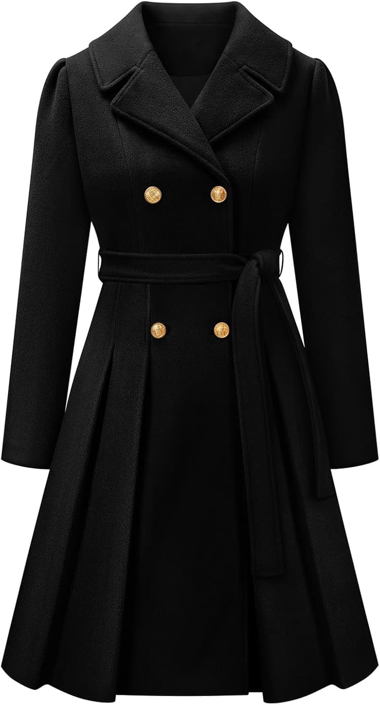 Vancavoo Manteau Femme Hiver Chic Veste Long Manteaux en Laine Elégant Coat Manches Longues à Revers A-line Chaud Trench Coat Jacket