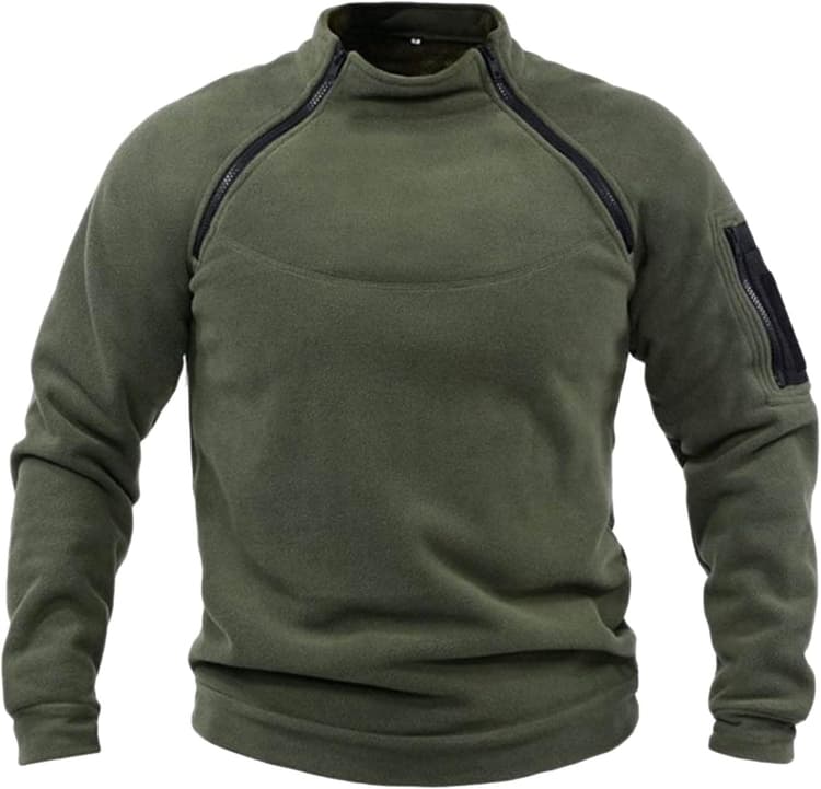 Veste polaire militaire pour homme - Chaud - Tactique - Fermeture éclair - Coupe-vent - Pour la pêche et la randonnée - Pull d'hiver en polaire avec poche kangourou