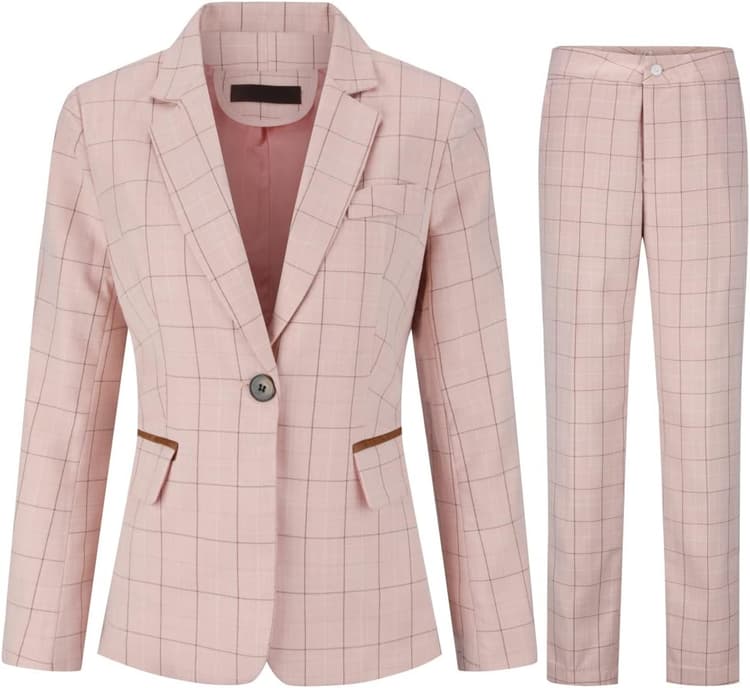 YUNCLOS Tailleur Femme 2 pièces Slim Fit Chic Veste Bureau Travail Blazer Pantalons Constume Ensemble à Carreaux