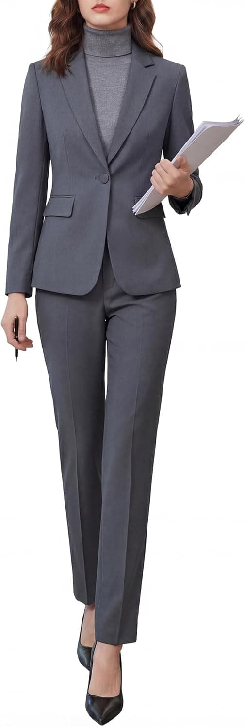 Women's 2 Piece Pants Suit - Wrinkle-Free Business Casual Blazer Set - Professional Work Office Outfit