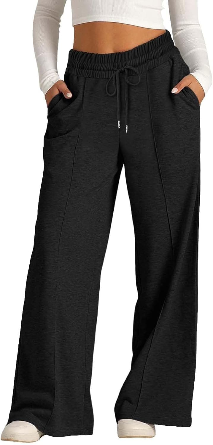 Pantalon de jogging ample pour filles avec cordon de serrage pour enfants, taille haute, élastique, jambe droite, pantalon d'école, couleur unie, pantalon de survêtement surdimensionné, poches